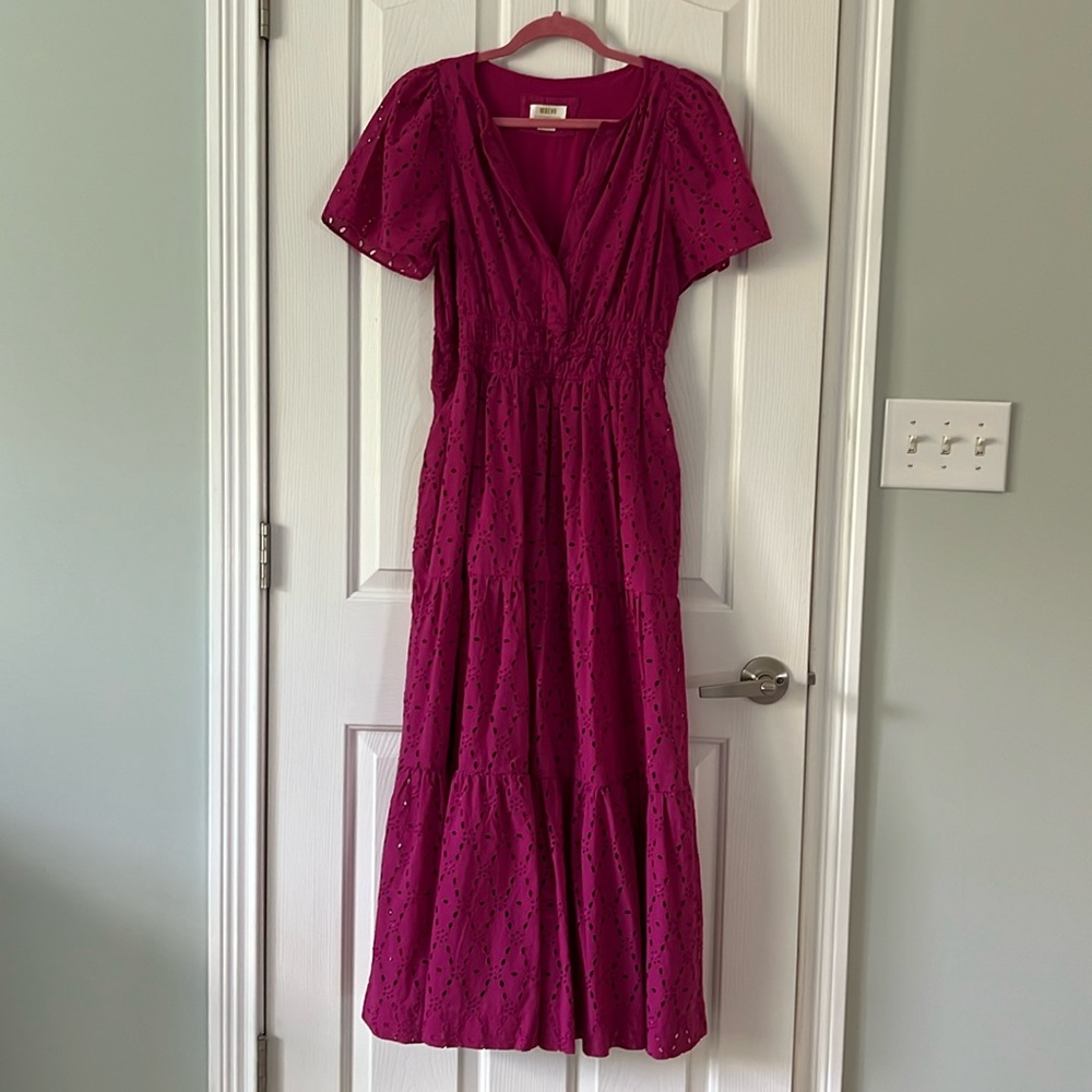 Anthropologie Magenta Eyelet Maxi Dress
